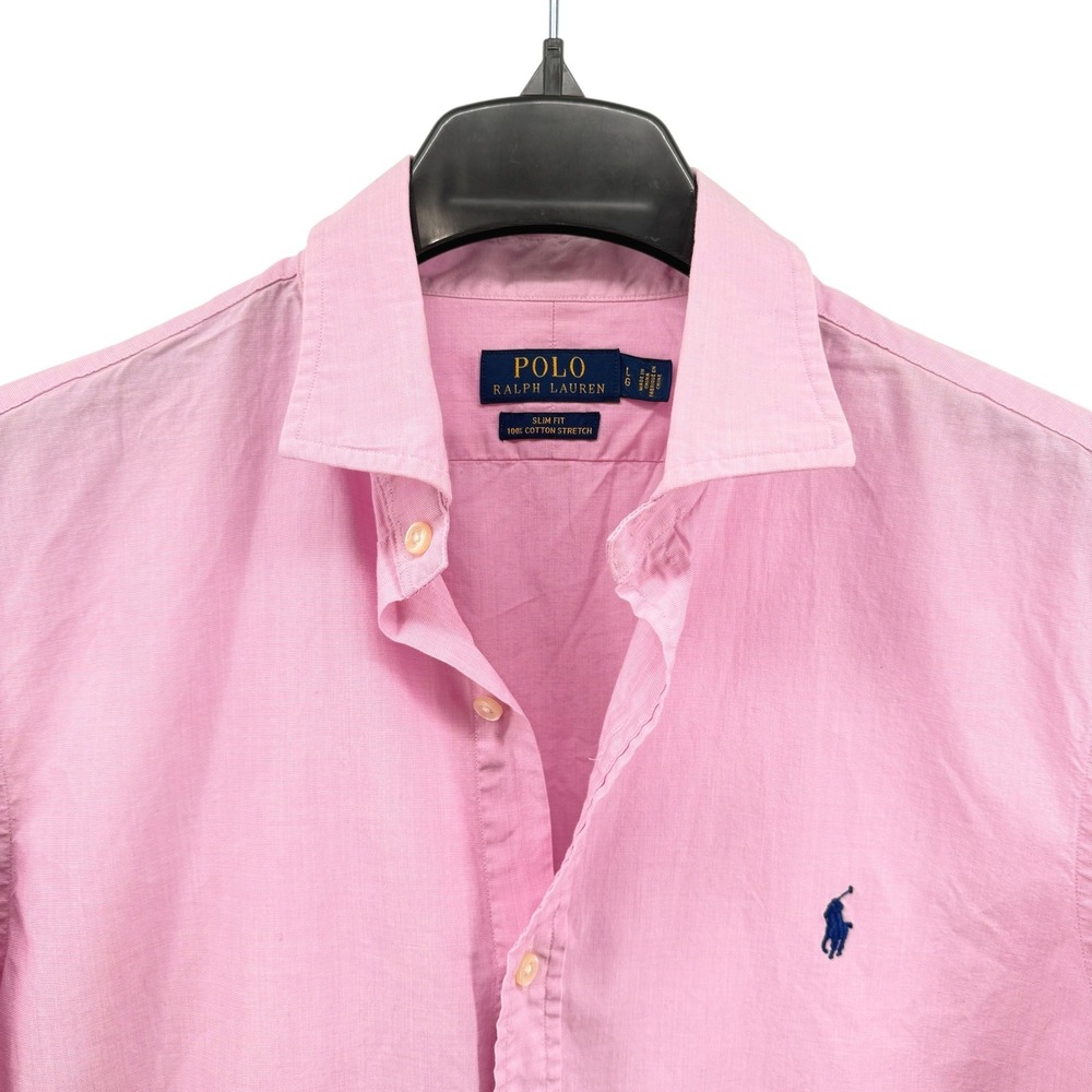 Polo Ralph Lauren Mens Large Pre-Owned Shirt Pink Slim Fit 100% Cotton Stretch - Picture 4 of 12